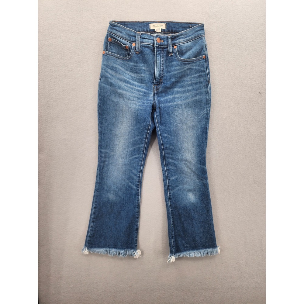 Madewell Cali Demi-Boot Jeans 25P Petite High Rise‎ Blue Raw Hem Frayed Cropped
